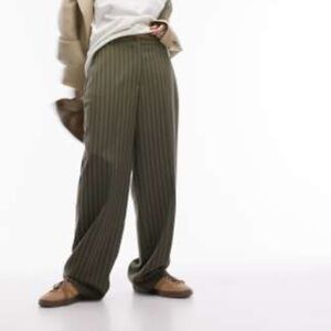 Topshop Women's Olive Striped Corduroy Pants